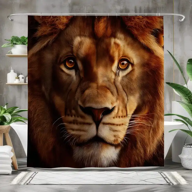

Majestic Lion Shower Curtain, Waterproof Fabric Bath Curtain, Bold Animal Print, Safari-Inspired Bathroom Decor