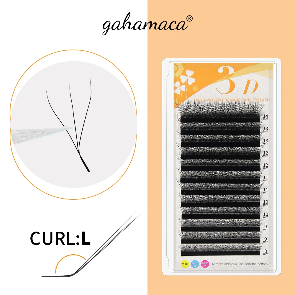 GAHAMACA 3D W Shape Lashes Extension L/LU/M 4D 5D Premade Volume Fan Eyelash Supplies W Style Individual Lash 12 Rows