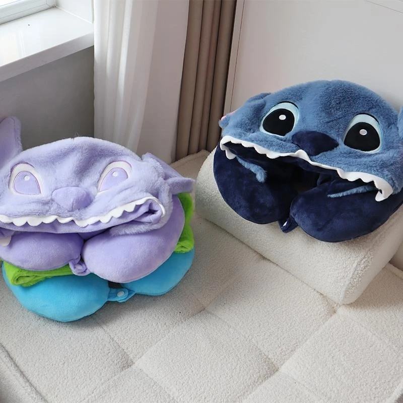 Anime Stitch Alien Neck Pillow, Confortável, Ponto, Escritório, Sesta, Desenhos Animados, Portátil, Com Capuz, Em Forma de U, Presentes para Adulto