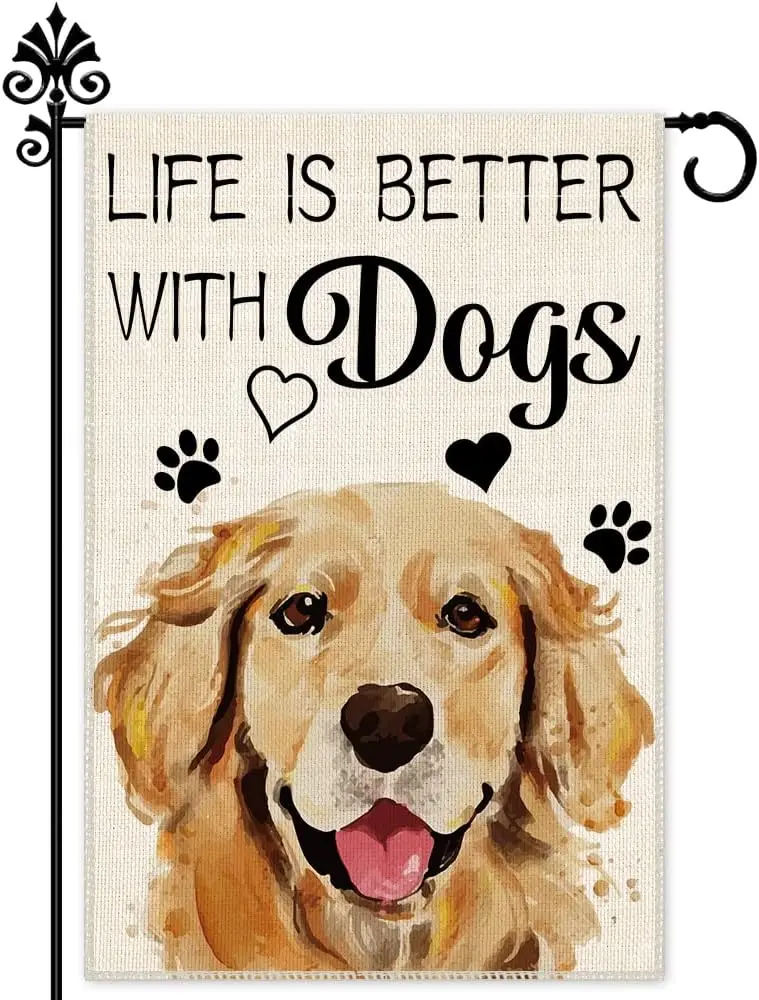 Hafhue Life is Better with Dogs Golden Retriever Garden Flag, 12 x 18 Inch Double Sided Holiday Yard Outdoor Farmhouse Flag, Gar