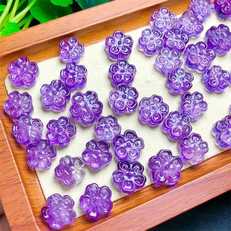 

10pcs Natural Amethyst Sakura Flower DIY for Pendant Quartz Crystal Healing Stone Gemstone Carvings Reiki Jewelry 13mm