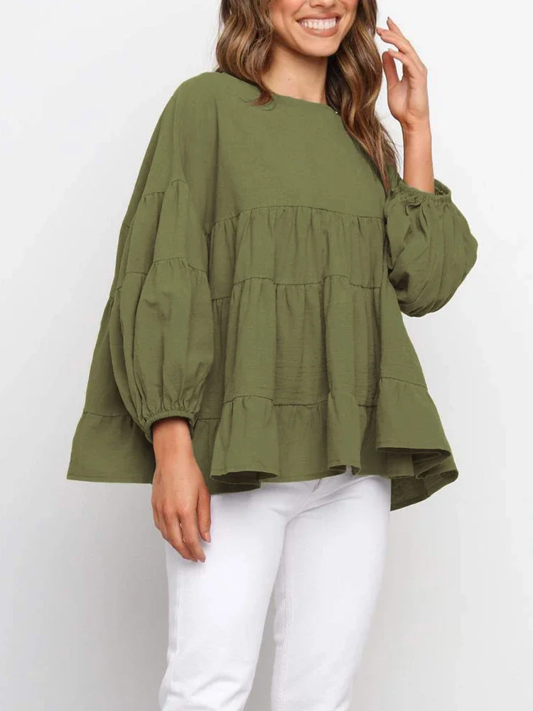 2024 Summer Women\'s Oversize Shirts and Blouses New Puff Sleeve Loose Fit Shirt for Women Solid Color O Neck Tops Blusas Mujer