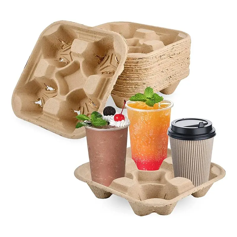 * Portabebidas A25M 25 piezas de 4 tazas nuevas y mejoradas: portabebos biodegradables y ecológicos de primera calidad a granel para restaurantes