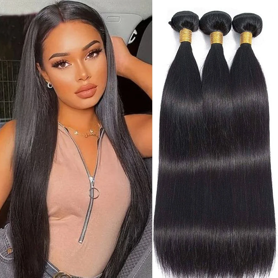 Straight Bundles Human Hair 14-30 Inches Natural Color Brazilian 3 4 Bundle Remy Human Hair Extensions Double Weft Braiding Hair