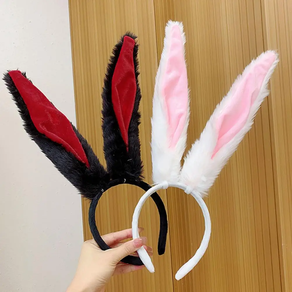 Halloween Cosplay Accessory Bunny Ear Hair Hoop Plush White Bunny Ears Headband for Halloween Cosplay Costume Party Wear Long