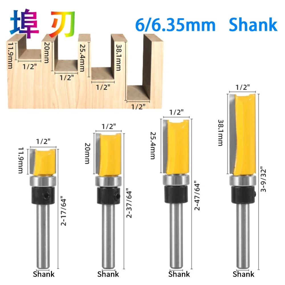 1PC 1/4 Shank Template Trim Hinge Mortising Router Bit Straight end mill trimmer cleaning flush trim Tenon Cutter forWoodwor