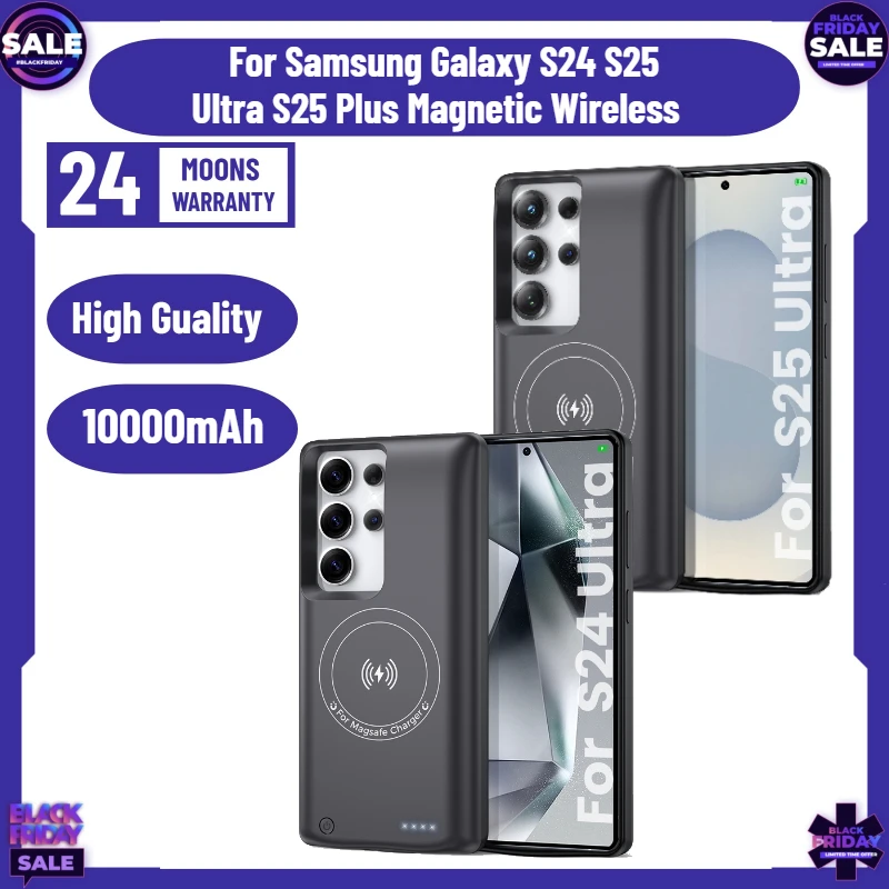 

10000mAh Battery Charger Case For Samsung Galaxy S24 S25 Ultra S25 Plus Magnetic Wireless Charging Cover Power Bank