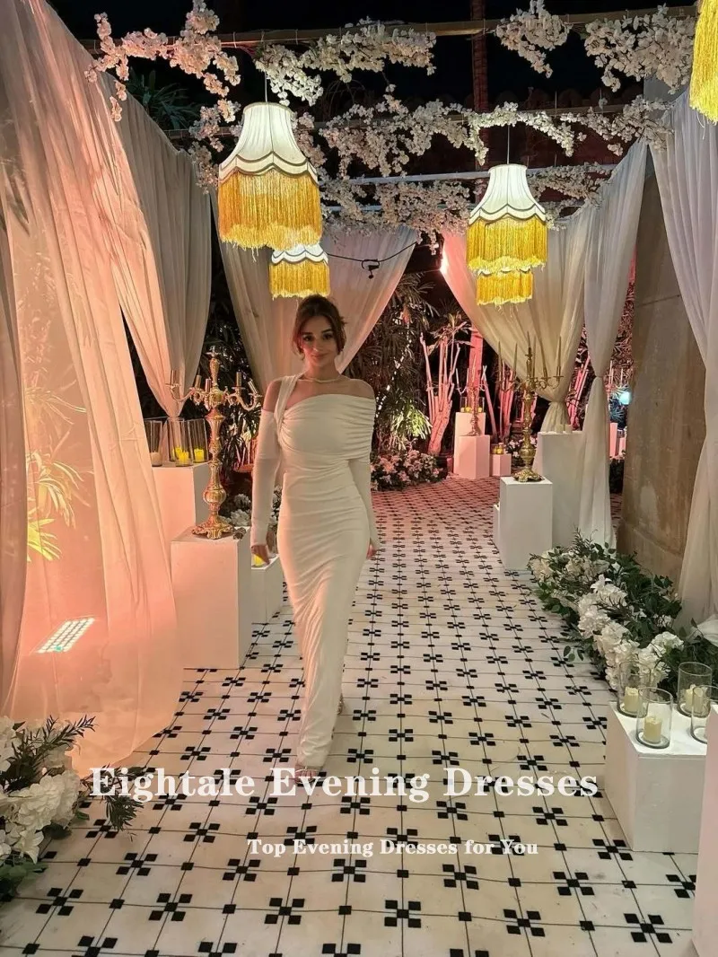 Vestido de noche árabe de Eightale, vestido de fiesta personalizado plisado de satén elástico, vestido de fiesta de sirena con un hombro, bata de velada
