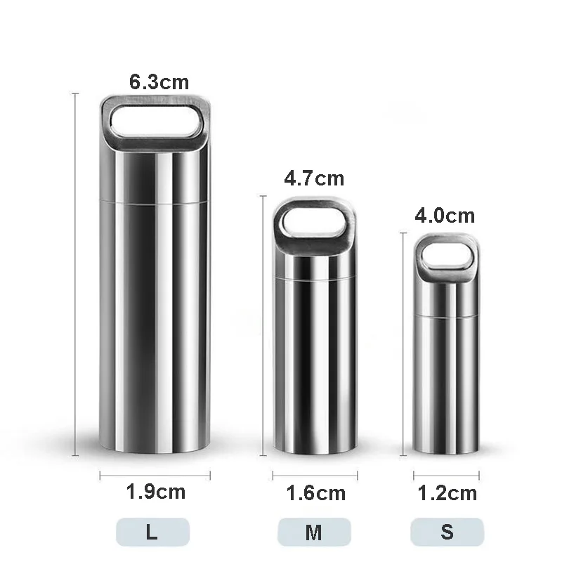 Portable Waterproof Emergency Capsule Seal Bottle Stainless Steel Outdoor Camping EDC Survival Mini Sealed Capsule Pill Tank