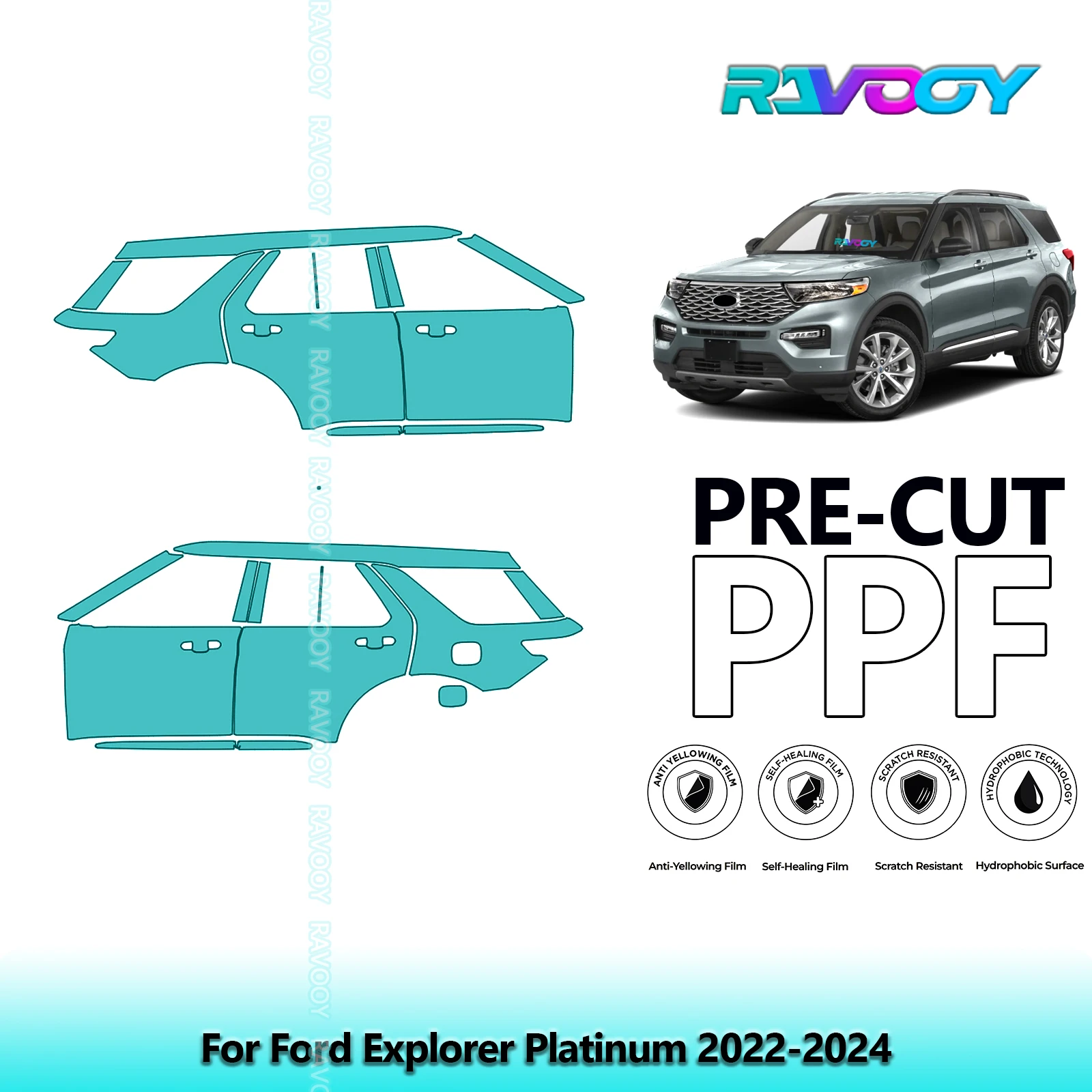 

For Ford Explorer Platinum 2022-2024 8.5mil Clear Matte Pre-Cut PPF Door & A/B Pillar Kit TPU Paint Protection Film Set