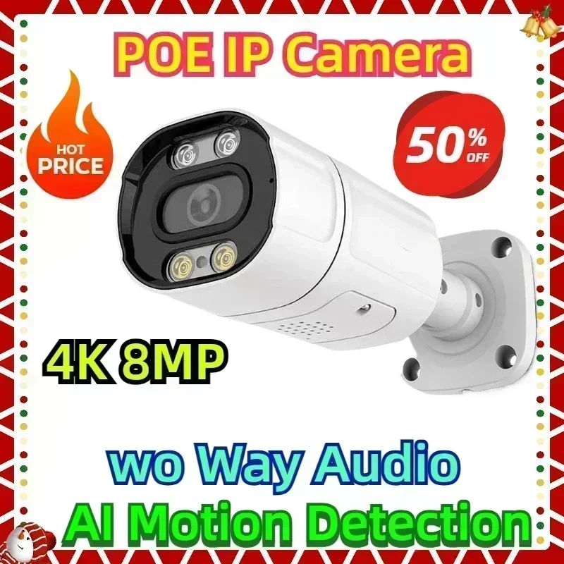 

AI Motion Detection Two Way Audio Outdoor Bullet Surveillance Camera 4K 8MP Ultra HD 2.8MM H.265 POE IP Camera 5MP 4MP IcseeAPP