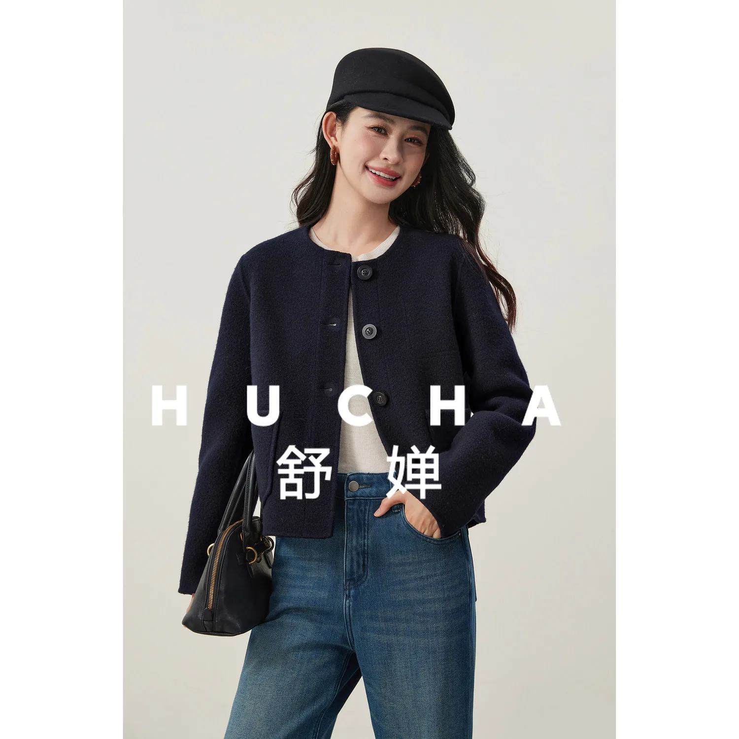 Lekki i wyrafinowany temperament, klasyczna wełniana kurtka z okrągłym dekoltem, krótka, delikatna wełniana kurtka damska.