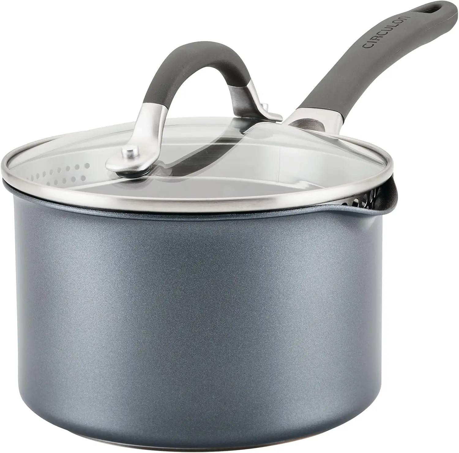 

Nonstick Induction Straining Sauce Pan with Lid, 2 Quart, Graphite