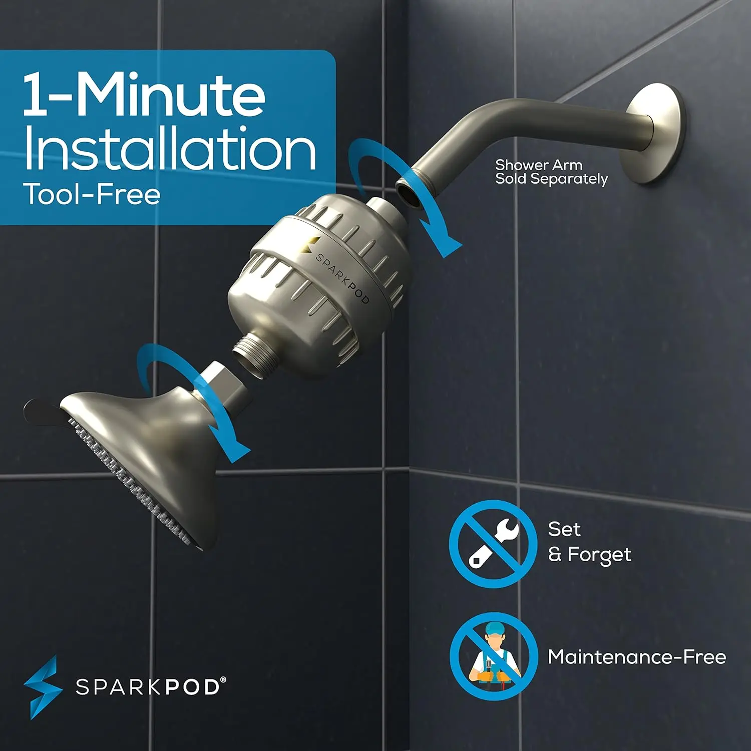 Luxury Filtered Shower Head Set Multi Stage Filter - Reduces Chlorine and Heavy Metals - 3 Spray Settings Filter for Hard Water