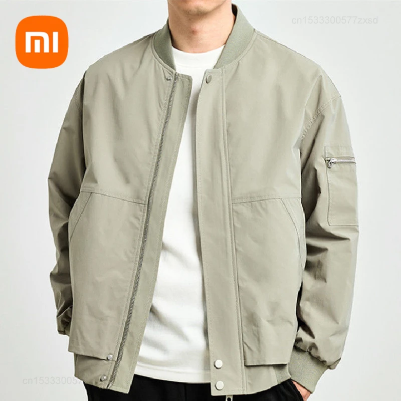 Xiaomi 2023 Spring and Autumn Men\'s New Baseball Jacket Loose Fitting Outerwear Soild Color Zipper Hooded Casual Outdoor Jacket