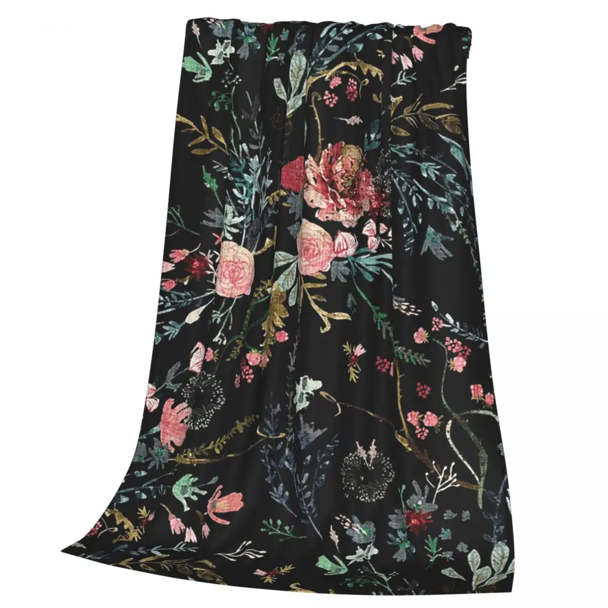 Midnight Floral Blanket Soft Warm Flannel Throw Blanket Bedspread for Bed Living room Picnic Travel Home Sofa