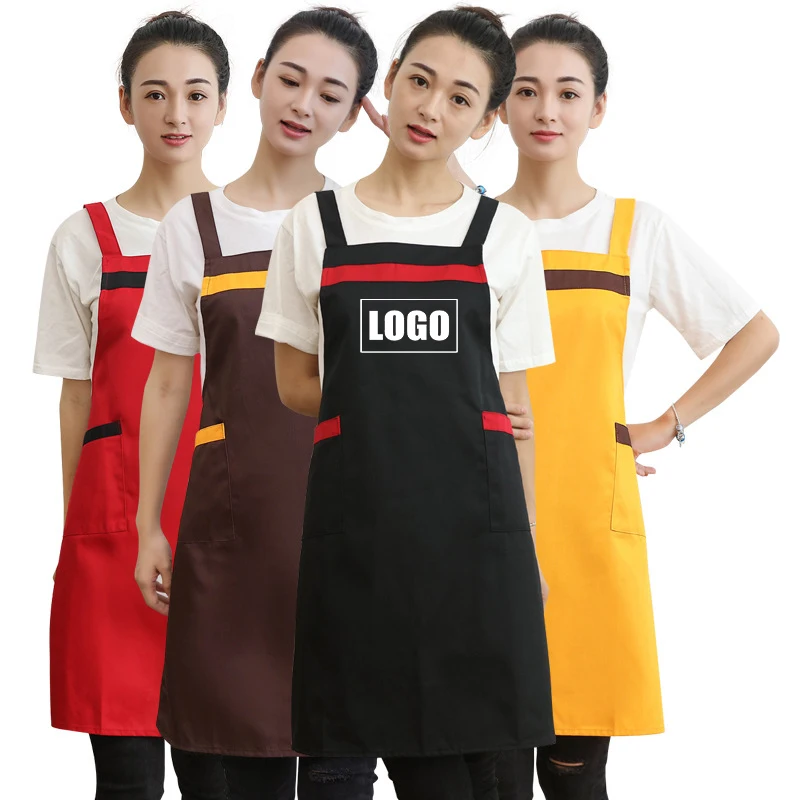 

New Fashion Kitchen Apron Beauty Salon Coffee Shop Attendant Work Accessories Custom Logo Color Wholesale Cotton Uniform Apron