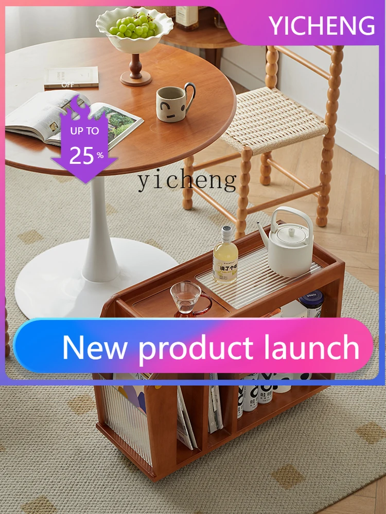 

X4 Trolley Sofa Side Table Mobile Small Apartment Living Room Storage Rack Solid Wood Retro Domestic