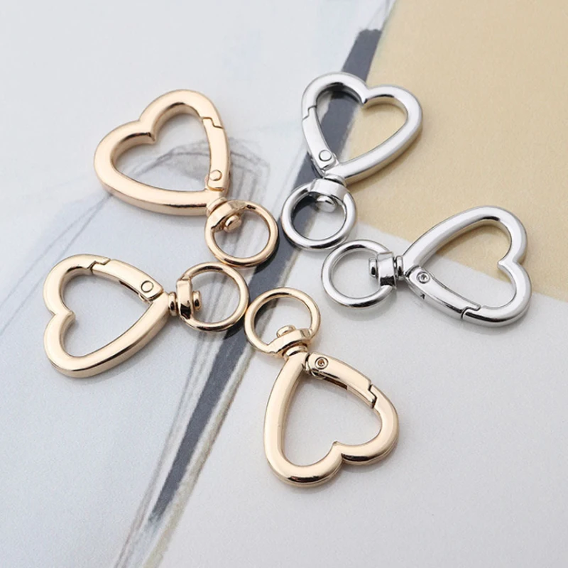 10PC Heart Spring Gate Rings Openable Keychain Leather Bag Belt Strap Dog Chain Buckles Snap Closure Clip Trigger DIY Accessorie