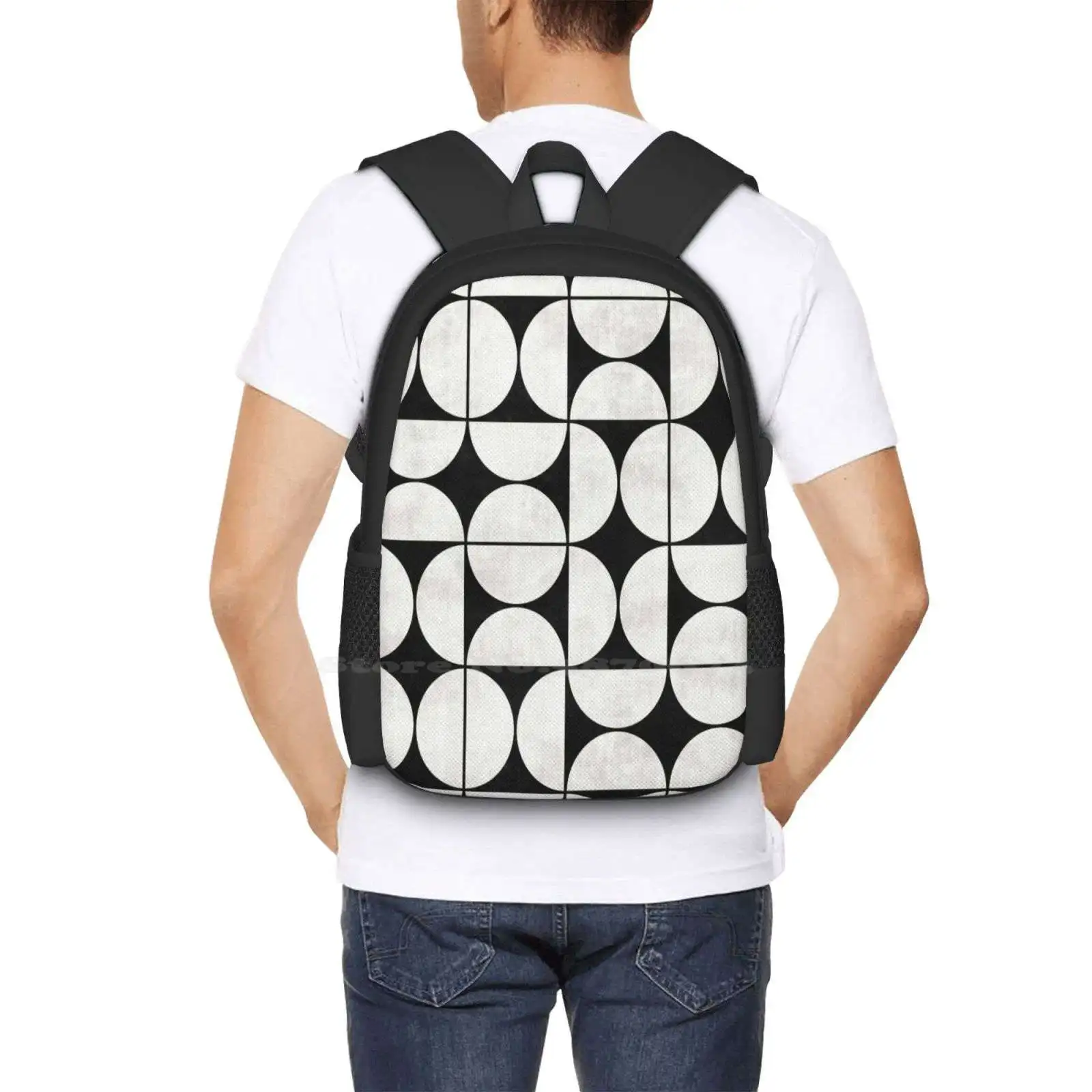 Mochila de estudante de faculdade, Padrão Design Sacos, Preto e Branco, Modernos, Teen, Concreto, Mid-Century, Metade, Metade