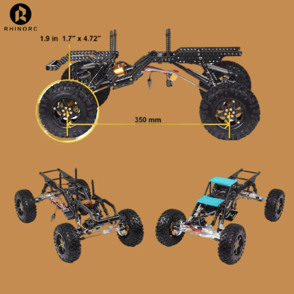 RhinoRC YUE LCG スポーティ クローラー – 5.31 インチの地上高さ、チタン サスペンション リンク、RM-S12 モーター、T70 サーボ