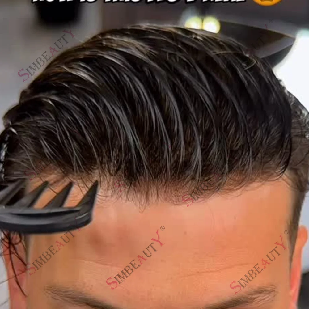 

V-Loop Ultra Thin Skin Male Hair Prosthesi 80%Density 0.02mm Transparent Poly PU Grey Man Wig Toupee Invisible Human Hair System