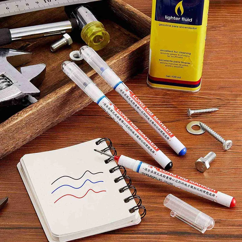 حار TTKK 12 قطعة رئيس طويل حفرة عميقة علامة متعددة الوظائف طويلة الأنف ماركر ثقب الحفر العميق نجار علامة قلم تحديد مقاوم للماء