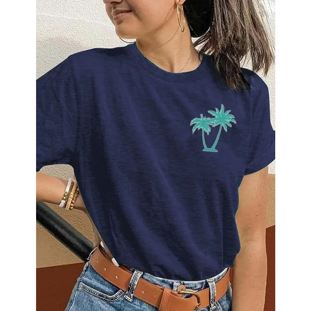 Sun Salt Sand Beach Coconut Tree Shirt for Women Summer Cotton Short-sleeve Hawaiian Graphic Girls Trip Vacation Tee Unisex Tops