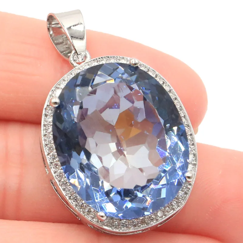 

Buy 3 Get 1 Free 34x21mm Blue Topaz Tanzanite Fire Rainbow Mystic Topaz Pink Kunzite Garnet White CZ Silver Pendant