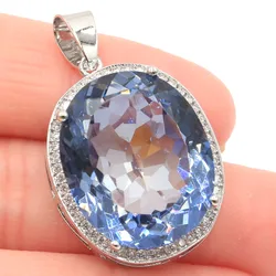 Buy 5 Get 1 Free 34x21mm Blue Topaz Tanzanite Fire Rainbow Mystic Topaz Pink Kunzite Garnet White CZ Silver Plated Pendant