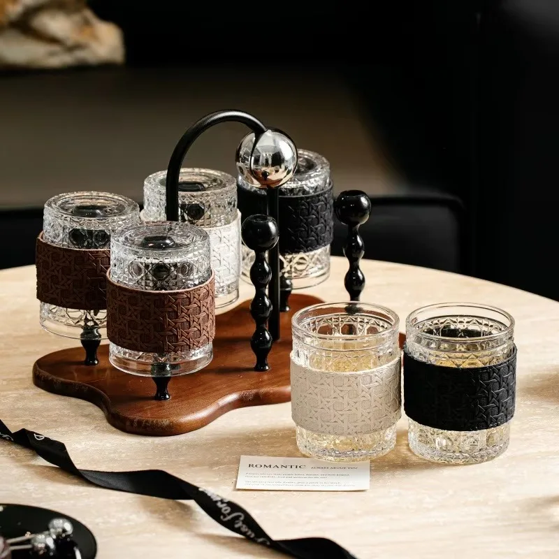Vine Patterned Glass Cup Set for Home Use with A Sense of Design Serving Guests in The Living Room and Drinking Water