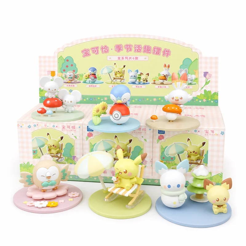 Официальные оригинальные коллекционные фигурки Pokemon Pokepeace Seasonal Fun Ornaments в закрытой упаковке, полный набор из 6 видов: Пикачу, Пиплуп, Роулет, подарок для коллекционеров.