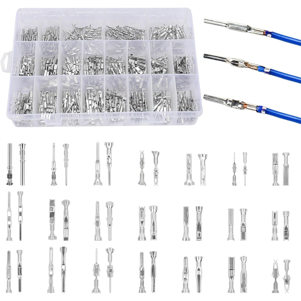 

395PCS Connector Pins Terminal Kit,Car Electrical Wire Terminal,1/1.5/1.8/2.2/2.8/3.5mm Non-Insulated Plug Male Female Crimp Pin