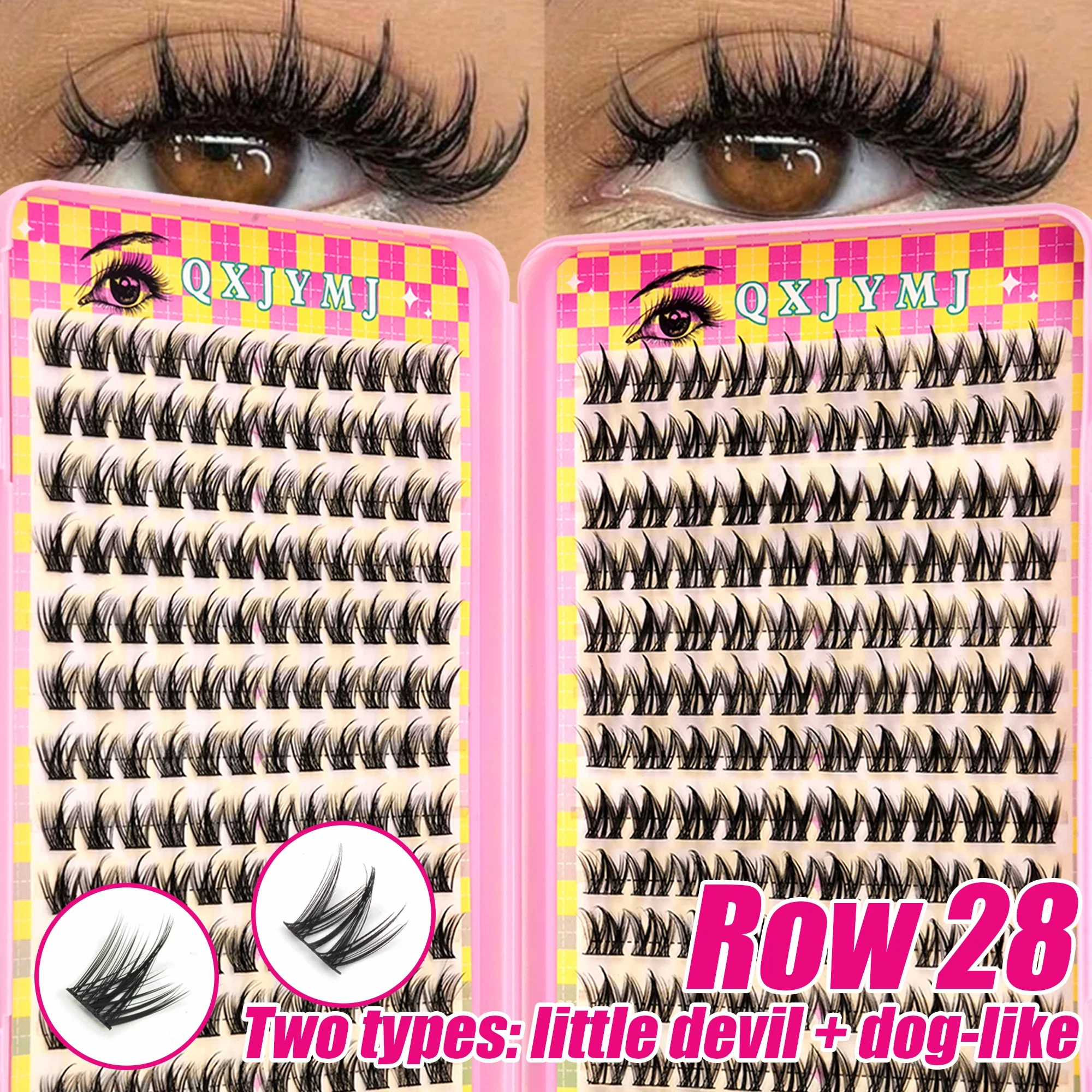 28 Rows Individual Cluster False Eyelashes 2 Styles Little Devil & Dog-like C Curl Wispy DIY Eyelash Extensions Eye Makeup