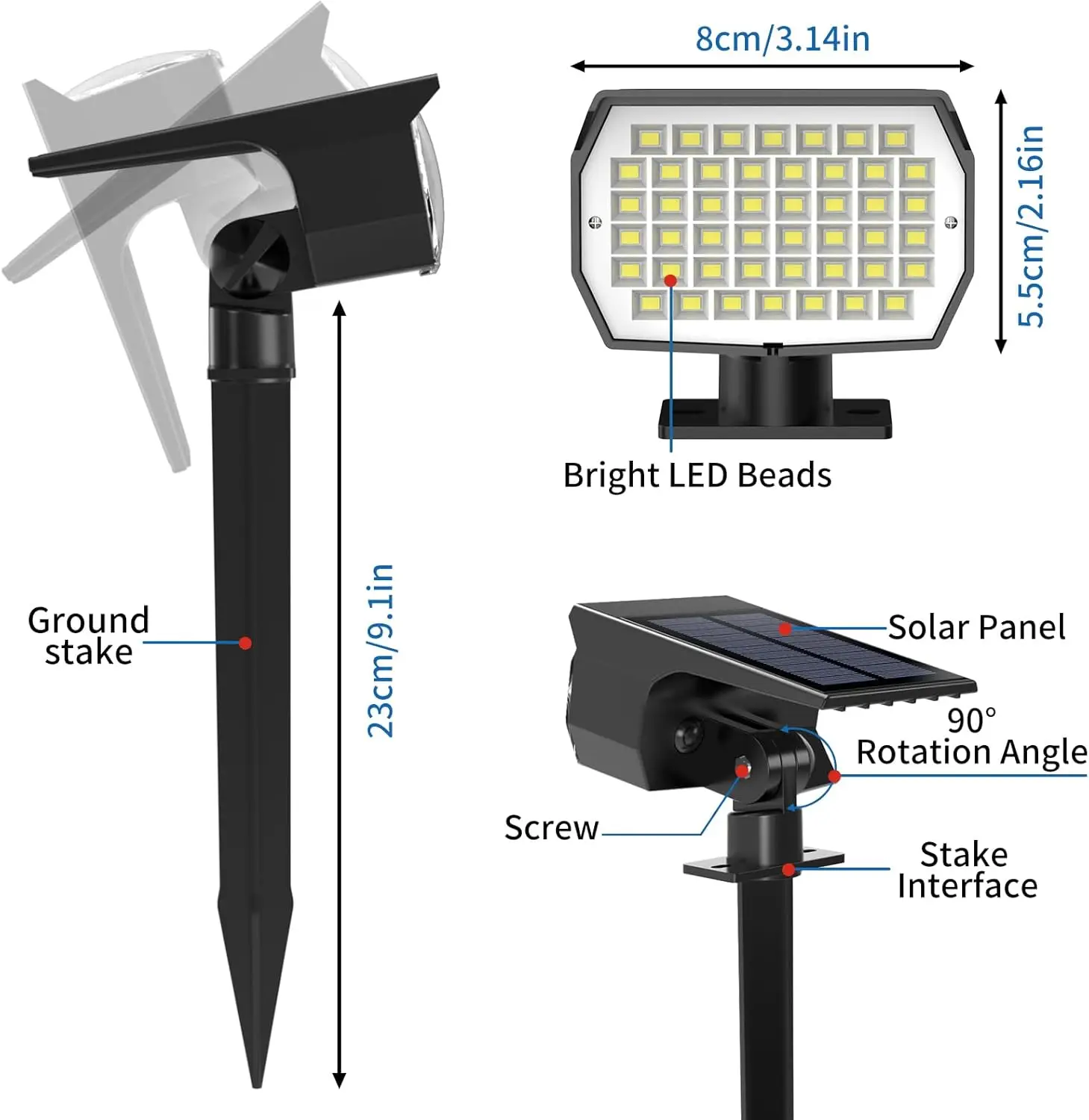 10 Pack Solar Spot Lights Outdoor, 46 LED with 3 Modes, Waterproof Landscape Lighting for Garden Pathway