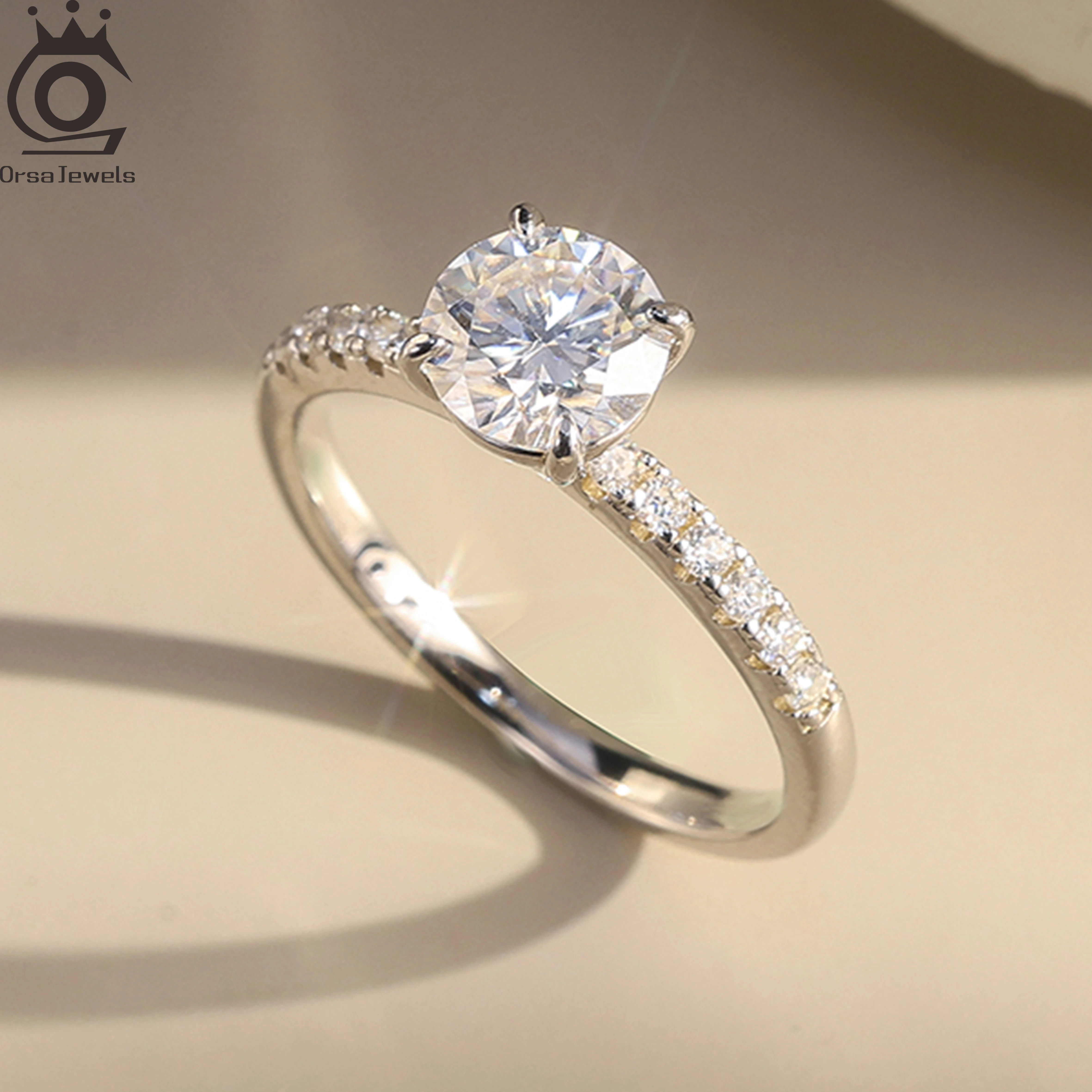 

ORSA JEWELS Classic 925 Sterling Sliver Engagement Promise Ring D Color Moissanite Diamond Finger Rings Women Fine Jewelry MOR09