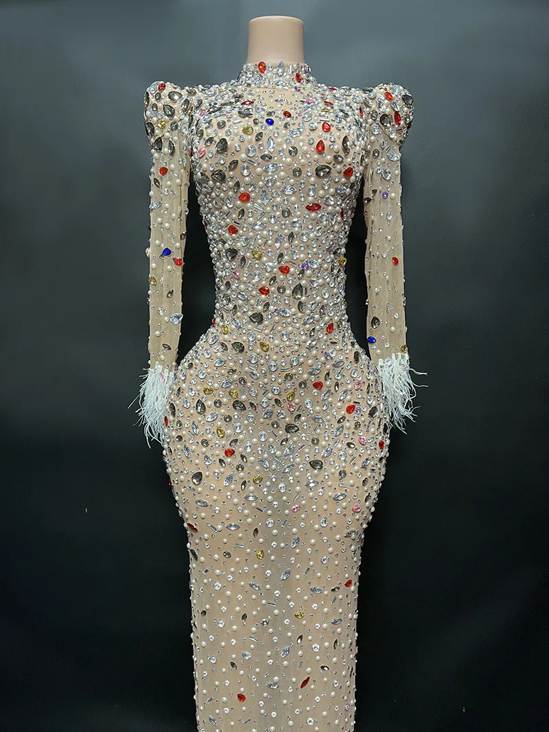 Rotterdam Kly-Robe de Luxe avec Strass et Diamant pour Femme, Tenue de Spectacle sur Scène, ixd'Anniversaire, Vêtements de Célébrité