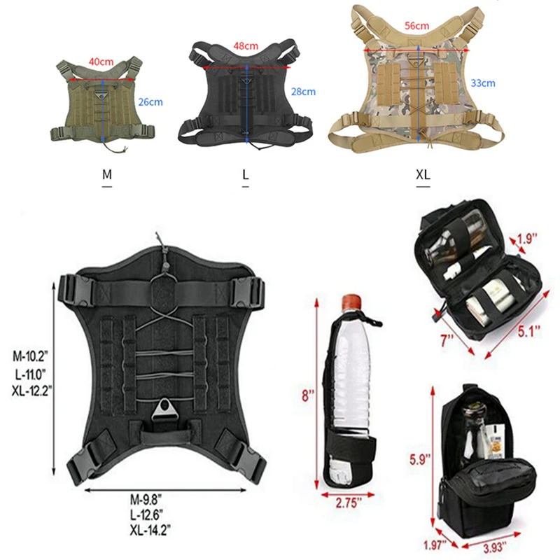 Taktische Militärweste für Haustiere, Outdoor-Trainingsweste, Hundegeschirr und Leine, Set mit Halsband für mittelgroße und große Hunde, Deutscher Schäferhund – Detail 20