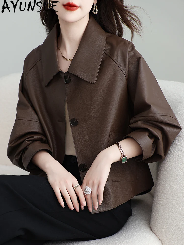 AYUNSUE Giacca in vera pelle da donna Cappotto nero Primavera Autunno Vestiti Genuino cappotti da donna in pelle di pecora 2025 Jaqueta De Couro