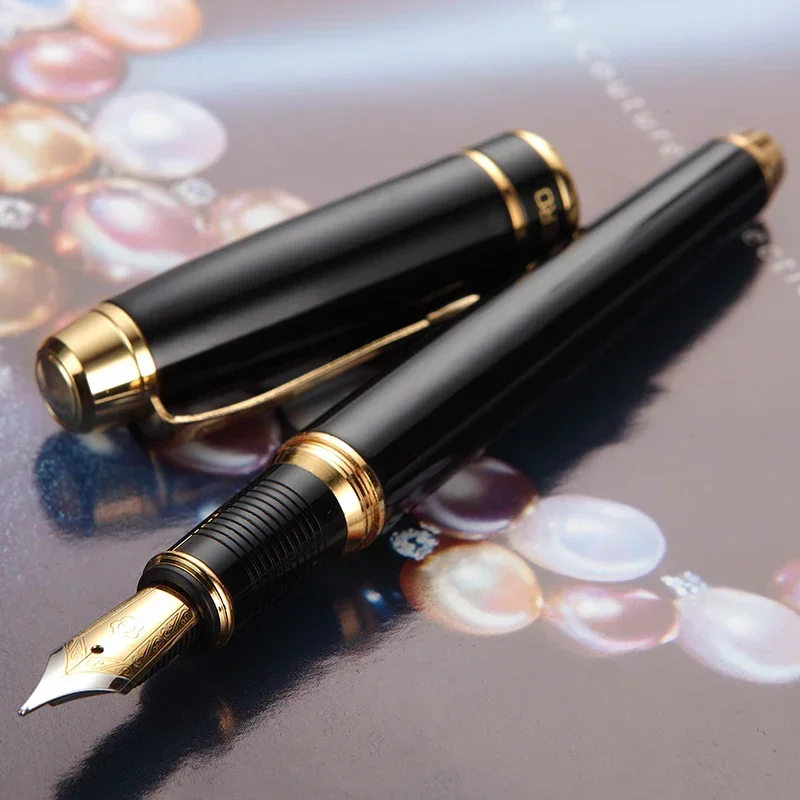 ホットヒーロー953メタル万年筆-ブラッシュグレーグリッド-ブラックイラウリタ-ファイン05mm-ゴールデンクリップ-ビジネスオフィス学生用筆記インクペン