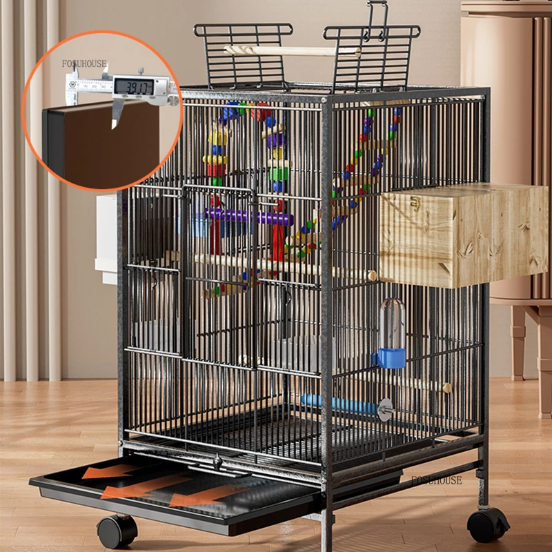 Simple Large Home Parrot House Luxury Iron Mesh Bird Cages Pet Shop Breeding Cage Bird Villa with Wheels Bird Cage Accessories