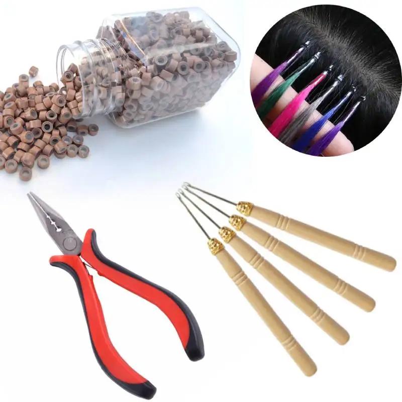 1000Pcs 5*3*3mm Microring Hair Pliers Micro Ring Hair Hook Hair Staples Tools Micro Lined Ring Silicone Bead Microlink Tongs