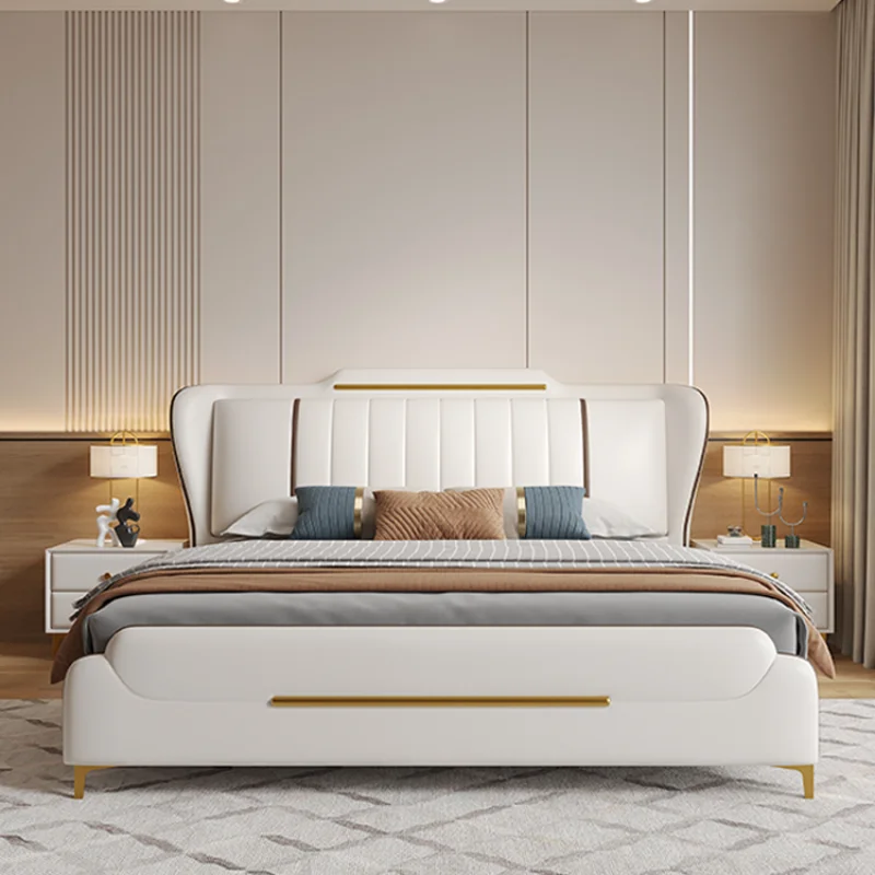 King Size Luxury Double Bed Frame Elegant Headboard Nightstands Twin Bed Frame Under Bed Storage Cama Moderno Lujo Furniture