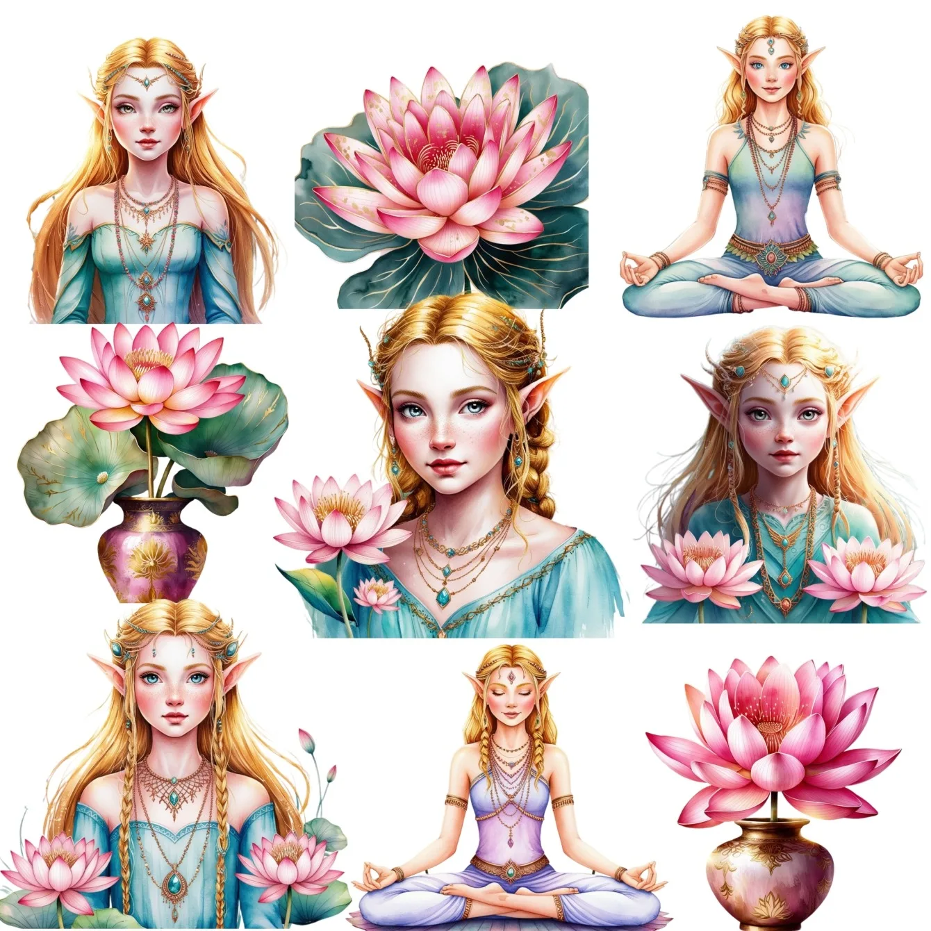 17pcs Cute Hand Account meditation, lotus spirit Stickers Bag Ins Wind Mobile Phone Decorative Material Set Kawaii Stationery