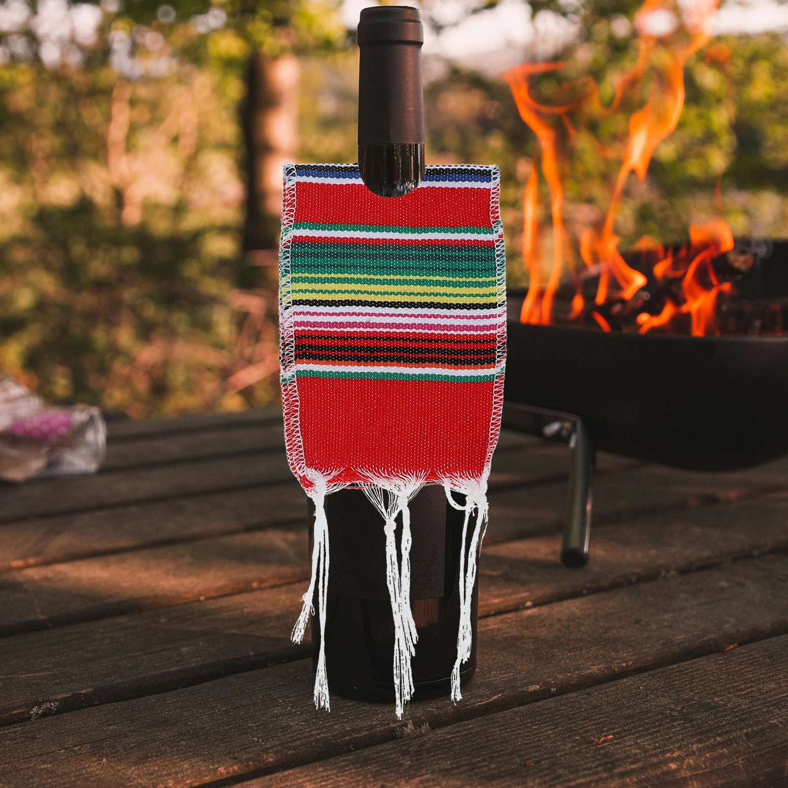 

4Pcs Colorful Beer Bottle Ponchos Rainbow Striped Mini Serapes Cover for Cinco De Mayo Party Decorations Gift Ideas