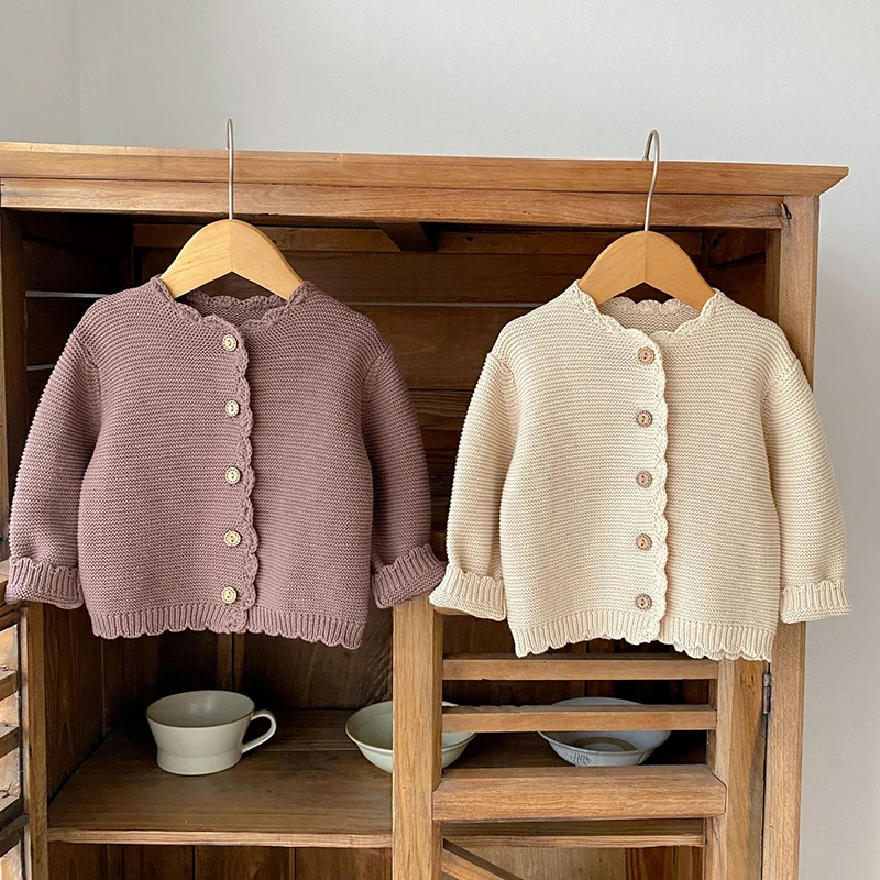 

Korean Style Solid Color Long Sleeve Cardigan Coat Infant Baby Girl Knitting Cardigan Sweater Autumn Spring Children Clothes