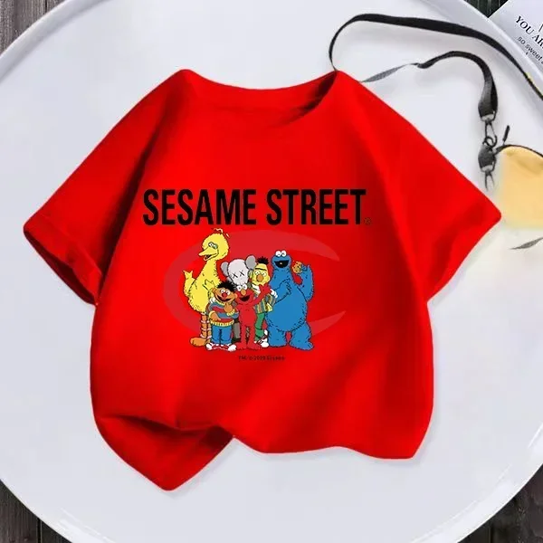 High quality Kids Summer Short sleeved Girls and Boys T-shirts Hipster Sesame Street Cartoon Printed Kids T-shirts Fun casual ba