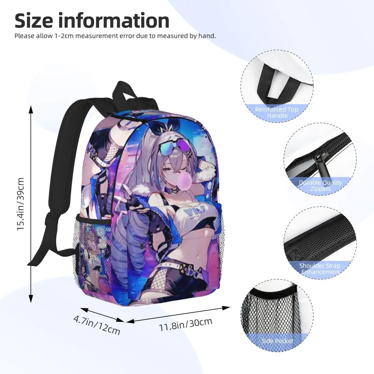 Silver Wolf Honkai Star Rail para meninas meninos mochila de estudante de grande capacidade mochila leve à prova d'água de 15 polegadas