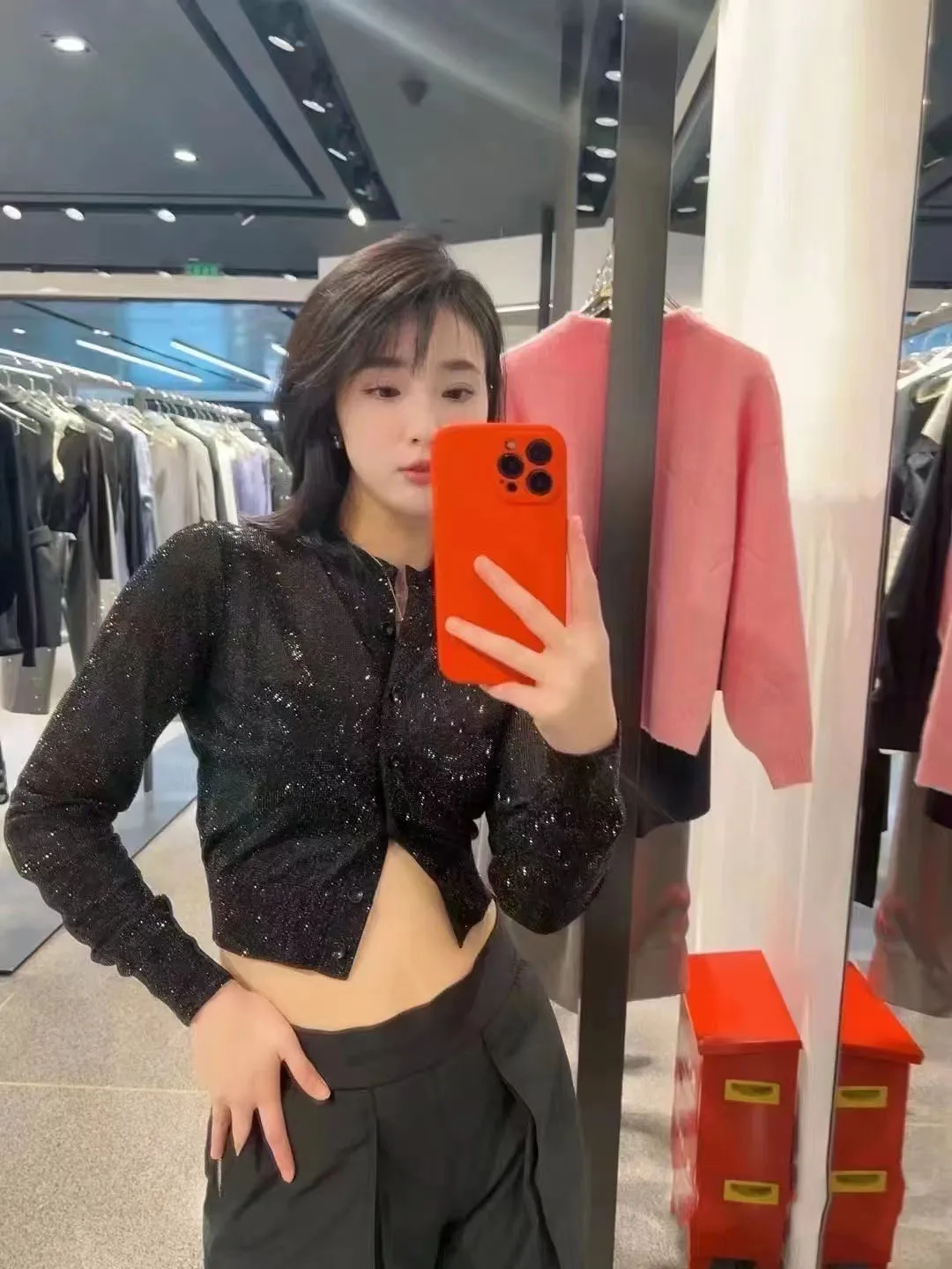 

xanderbird Sexy ort Knitted Open Cardigan iny Tead Lightweight Women's Top Bright Silk Outerwear Commute Sle Slim Fit