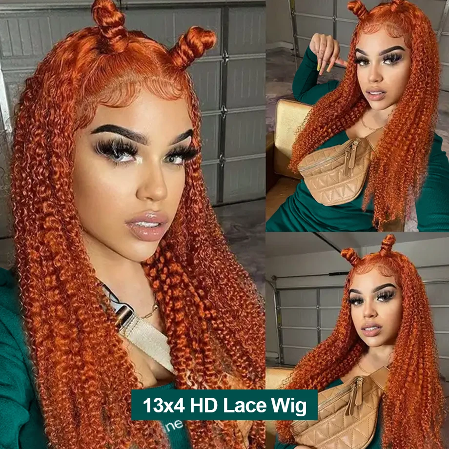 Pomarańczowy Ginger Hd Lace Wig 13x6 Human Hair Wigs For Women Glueless Curly 360 Front 30 Inch Water Wave 13x4 Deep Wave Frontal Wig